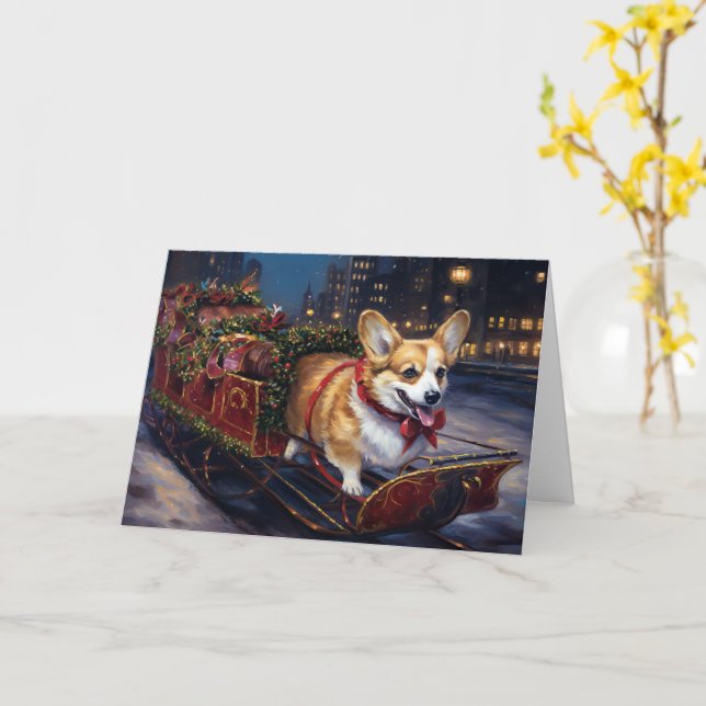 Corgi Christmas Festive Season Card (Yellow Flower)