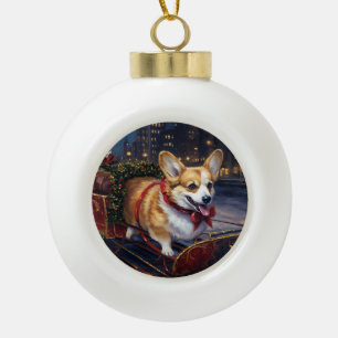 Corgi Christmas Festive Season Ceramic Ball Christmas Ornament