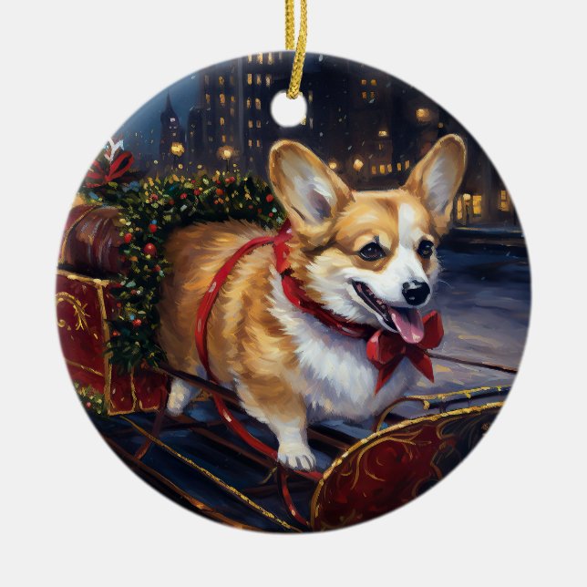 Corgi Christmas Festive Season Ceramic Ornament (Front)