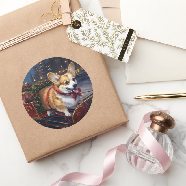 Corgi Christmas Festive Season Classic Round Sticker (Gifting)