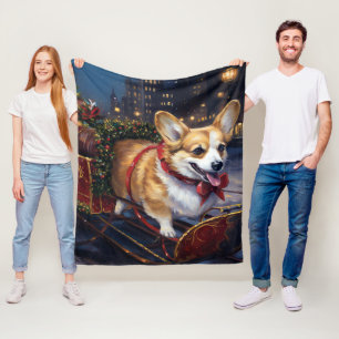 Corgi Christmas Festive Season Fleece Blanket