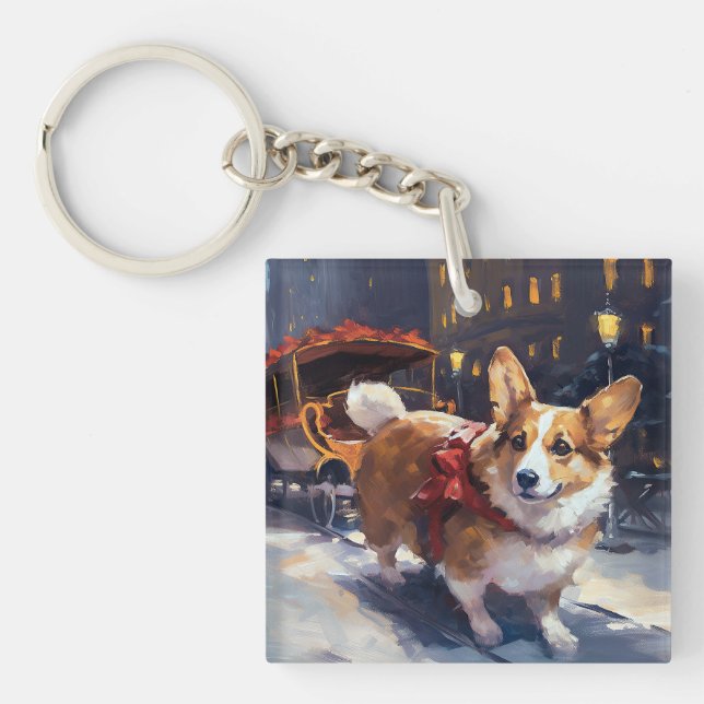 Corgi Christmas Festive Season Key Ring (Front)