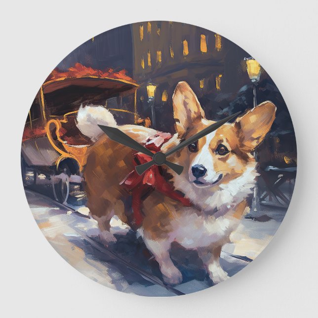Corgi Christmas Festive Season Large Clock (Front)