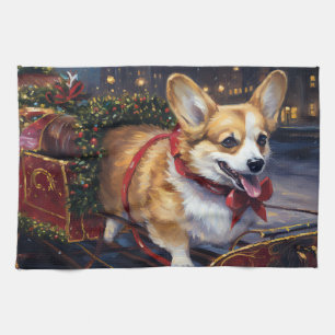 Corgi Christmas Festive Season Tea Towel