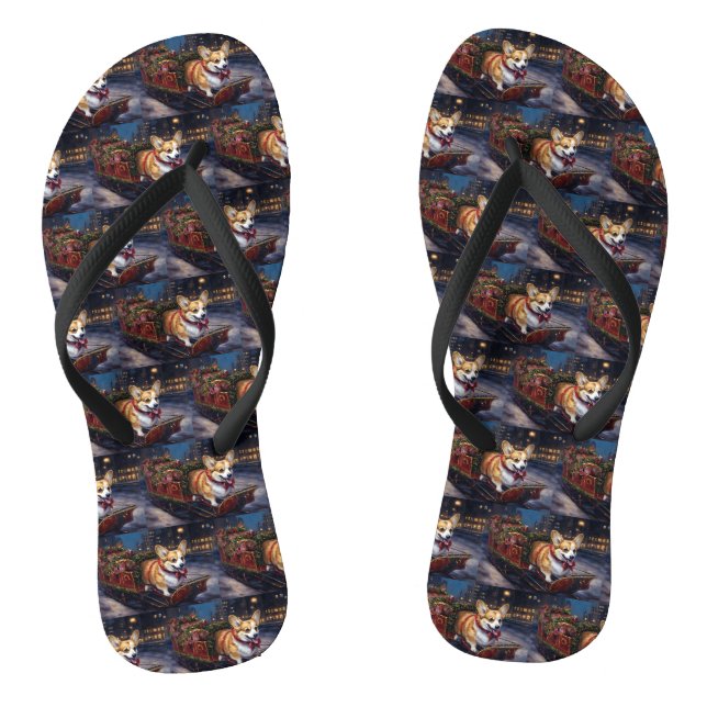 Corgi Christmas Festive Season Thongs (Footbed)