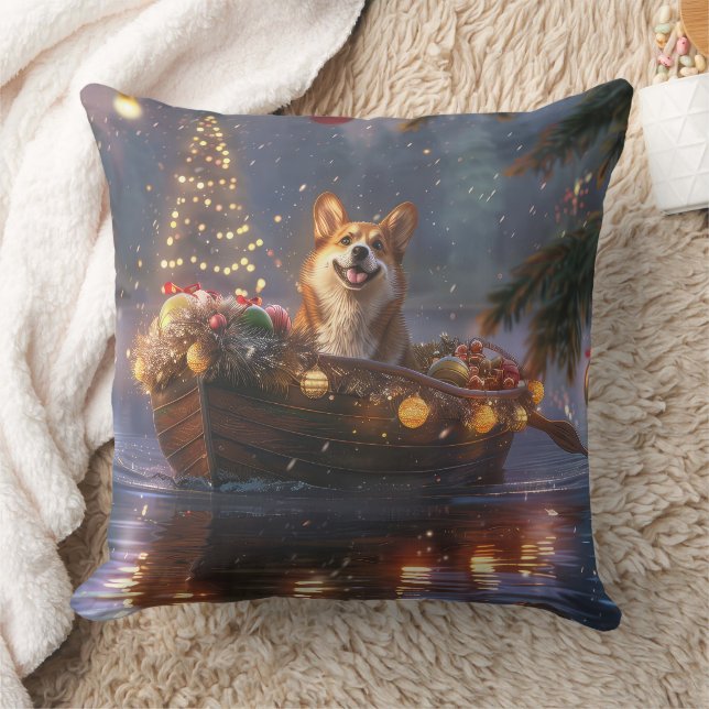 Corgi Christmas Festive Voyage Cushion (Blanket)