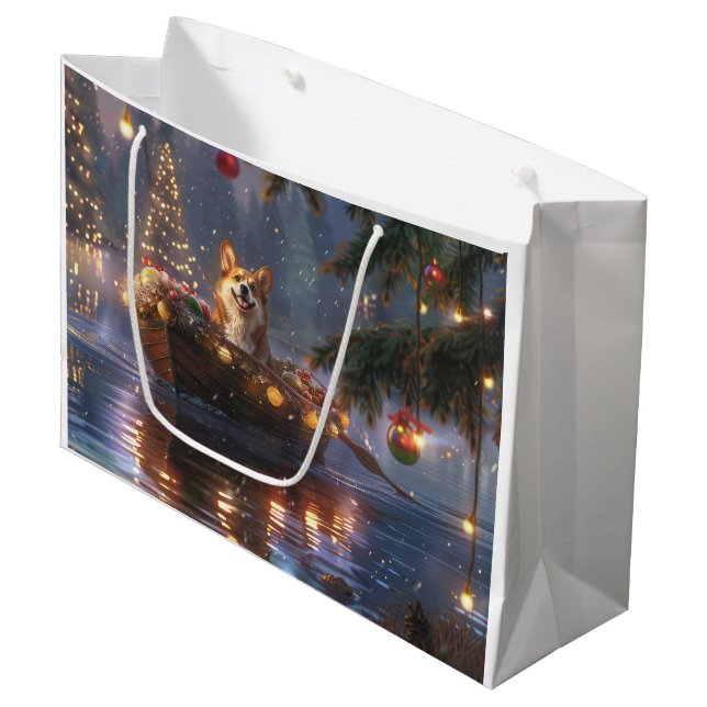 Corgi Christmas Festive Voyage Large Gift Bag (Front Angled)
