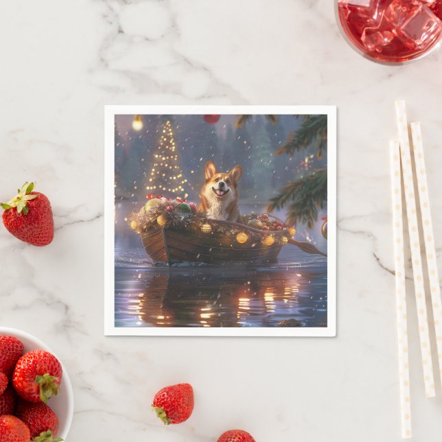 Corgi Christmas Festive Voyage Napkin (Insitu)