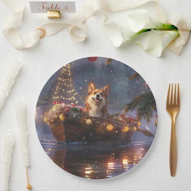 Corgi Christmas Festive Voyage Paper Plate (Wedding)