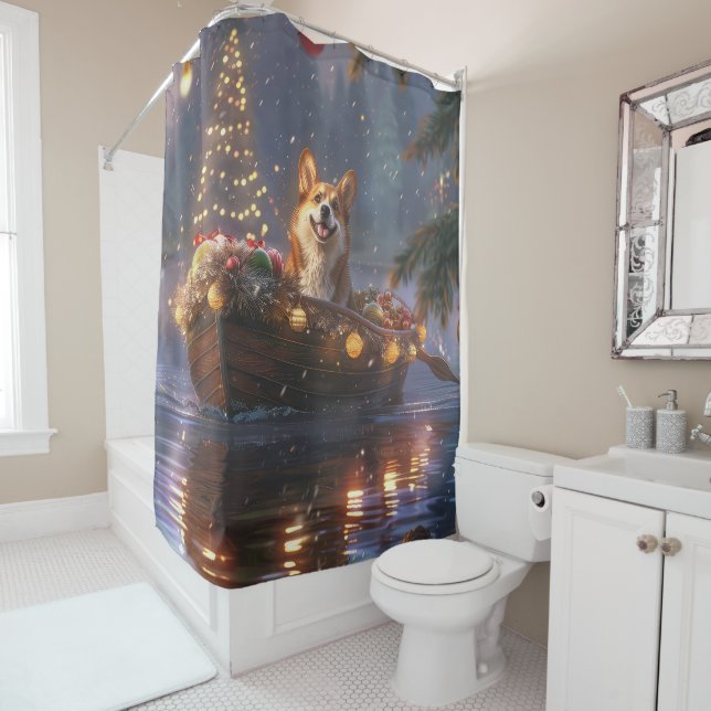 Corgi Christmas Festive Voyage Shower Curtain (In Situ)