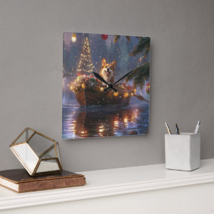 Corgi Christmas Festive Voyage Square Wall Clock