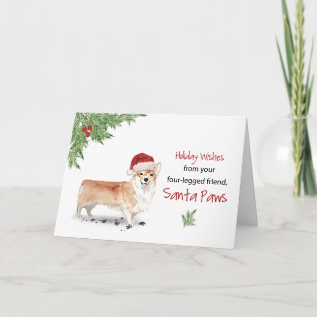 Corgi Christmas From Dog in Funny Santa Hat Card (Front)
