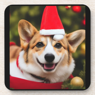 Corgi Christmas fun. Cogi in a christmas hat Coaster