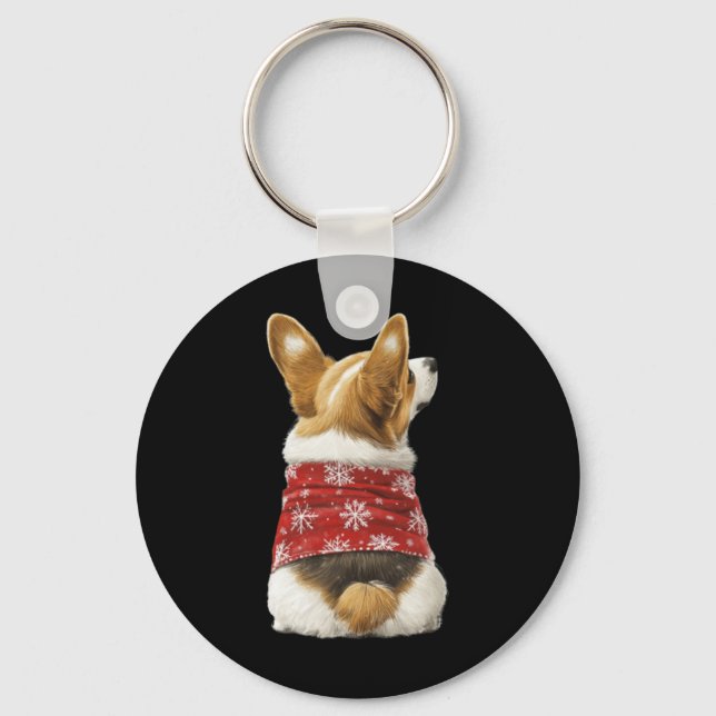 Corgi Christmas Lights Dog Lover Xmas Pajama Pullo Key Ring (Front)