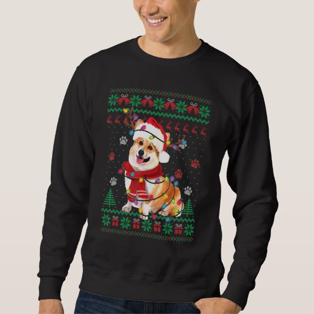 Corgi Christmas Lights Santa Dog Ugly Sweater (Front)