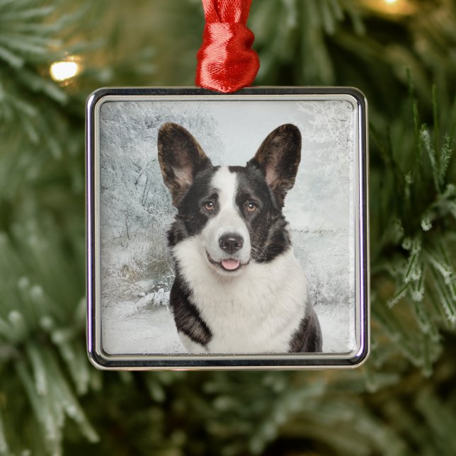 Corgi Christmas Metal Ornament (Tree)