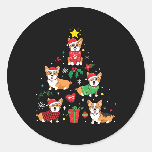 Corgi Christmas Ornament Tree Classic Round Sticker (Front)