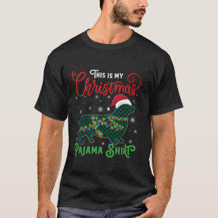 Corgi Christmas Pajama Plaid Santa Hat Lights Snow T-Shirt