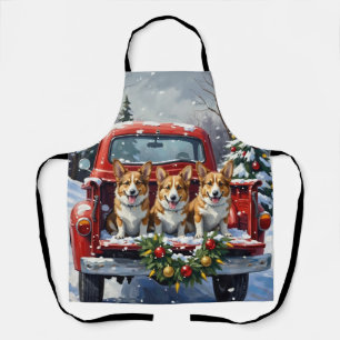 Corgi Christmas Red Truck Holiday Apron