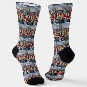 Corgi Christmas Red Truck Holiday Socks