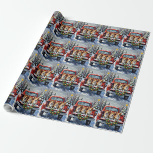 Corgi Christmas Red Truck Holiday Wrapping Paper