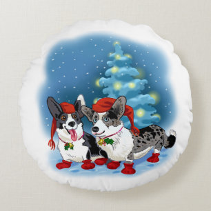 CORGI CHRISTMAS ROUND CUSHION