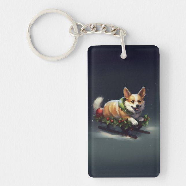 Corgi Christmas snow winter Key Ring (Front)