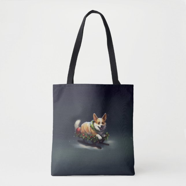 Corgi Christmas snow winter Tote Bag (Front)