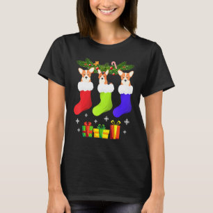 Corgi Christmas Sock Corgi Santa Hat Lights Xmas T T-Shirt