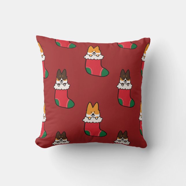 Corgi Christmas Stocking Pattern Pillow (Front)