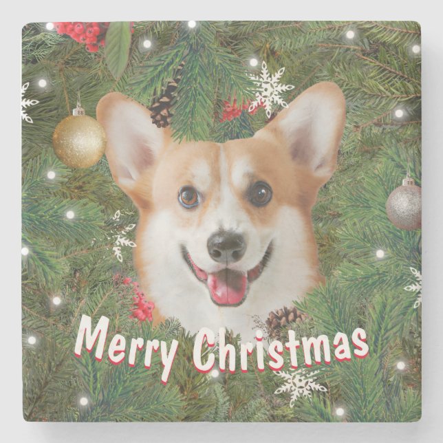 Corgi Christmas Stone Coaster (Front)