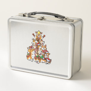 Corgi Christmas Tree Dog Santa Merry Corgmas Xmas Metal Lunch Box