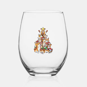 Corgi Christmas Tree Dog Santa Merry Corgmas Xmas Stemless Wine Glass