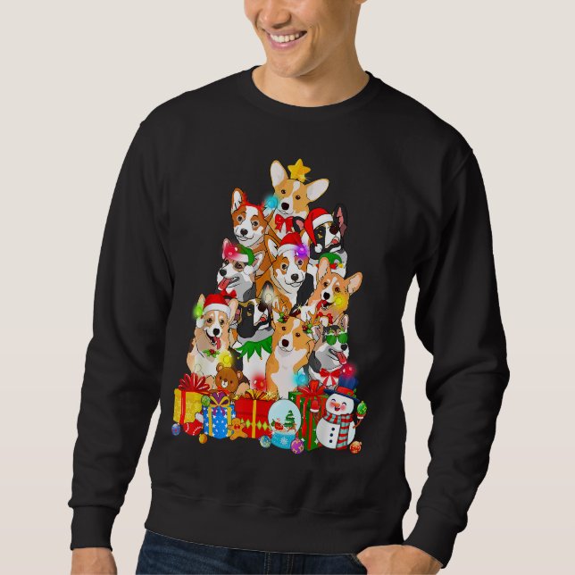 Corgi Christmas Tree Lights Funny Puppy Corgi Dog  Sweatshirt (Front)