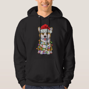 Corgi Christmas Tree Lights Santa Hat Dog Hoodie