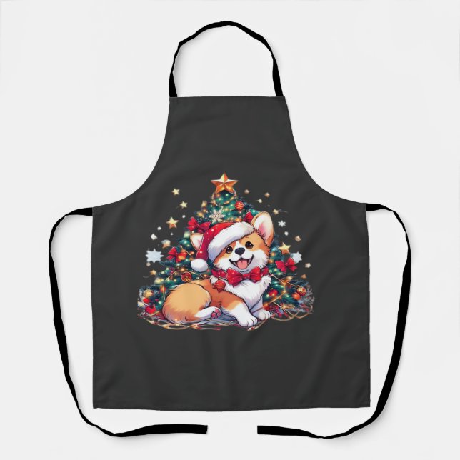 Corgi Christmas Tree Oversized T-Shirt Apron (Front)
