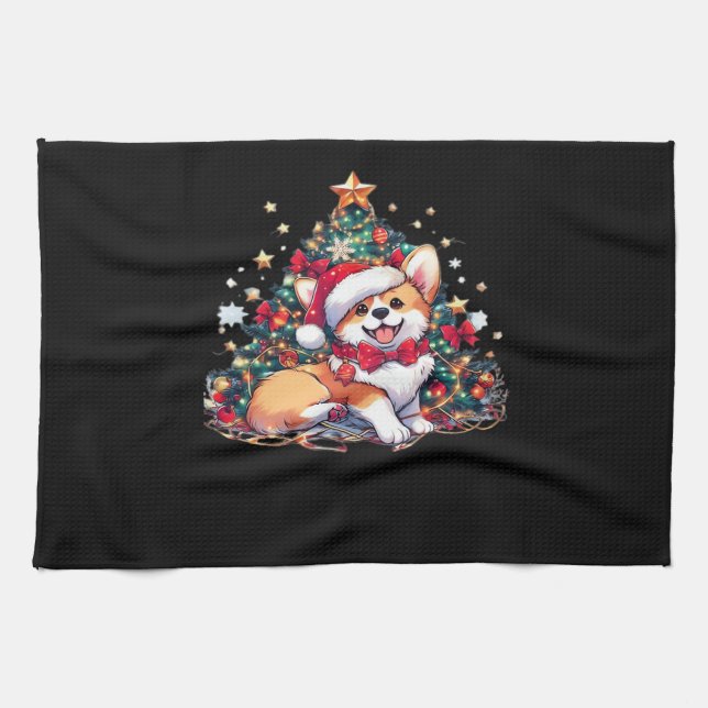 Corgi Christmas Tree Oversized T-Shirt Tea Towel (Horizontal)