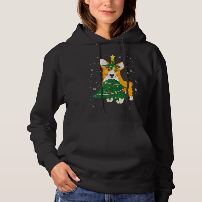 Corgi Christmas Tree Xmas Light Costume Hoodie (Front)