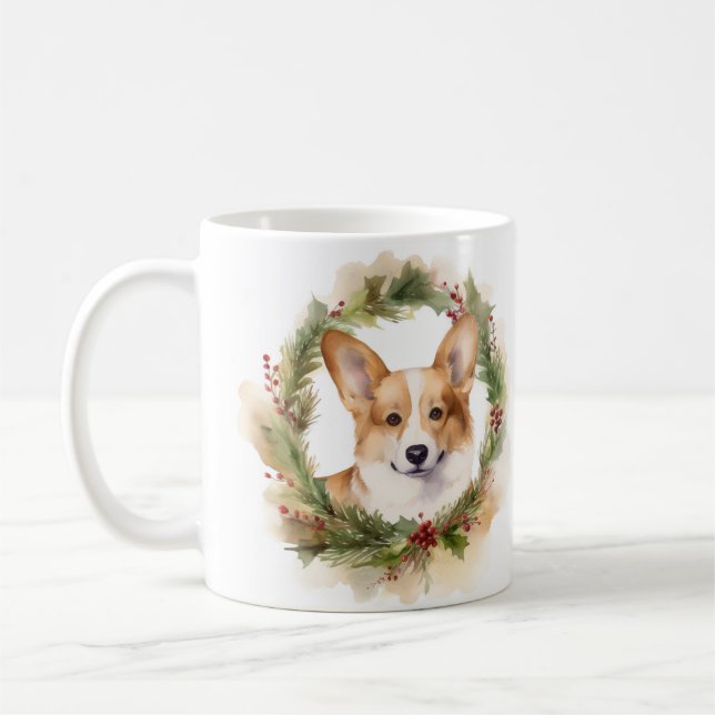 Corgi Christmas Wreath Festive Pup Coffee Mug (Left)