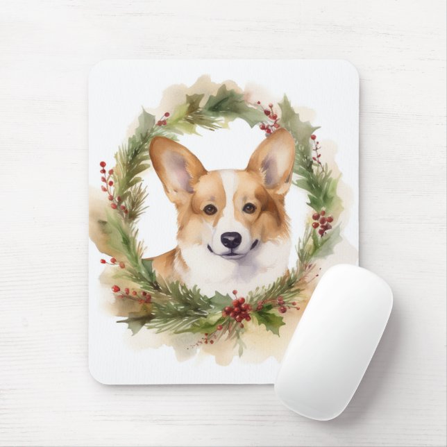 Corgi Christmas Wreath Festive Pup Mouse Pad (With Mouse)