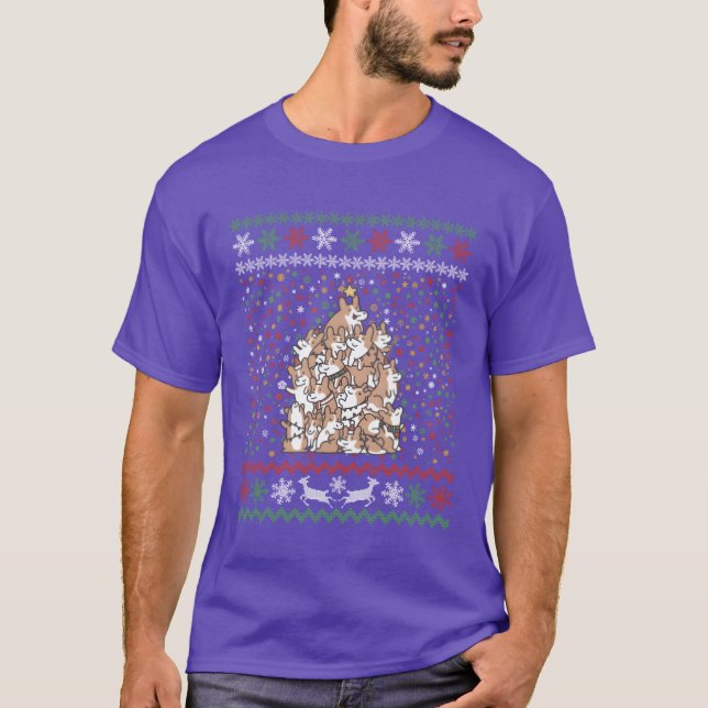 Corgi Christmasree Ugly Christmas family T-Shirt (Front)