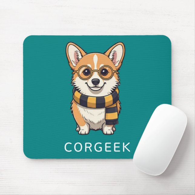 Corgi Corgeek on Teal | Dog Lover Gift Mouse Pad (With Mouse)