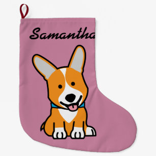 Corgi Corgis dog puppy doggy happy Pembroke Welsh Large Christmas Stocking