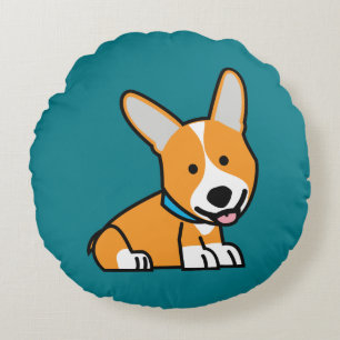 Corgi Corgis dog puppy doggy happy Pembroke Welsh Round Cushion