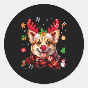 Corgi Cosplay Reindeer Christmas Costume Owner Fam Classic Round Sticker