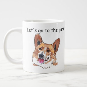 Corgi Cute Happy Smiling Dog   Lets Go To the Park Large Coffee Mug