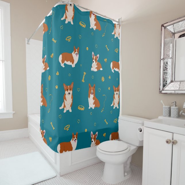 Corgi Cute Pattern Shower Curtain (In Situ)