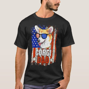 Corgi Dad 4th Of July American Flag Glasses Dog Me T-Shirt