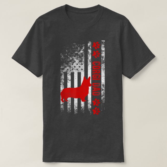Corgi Dad American Flag Gift  T-Shirt (Design Front)