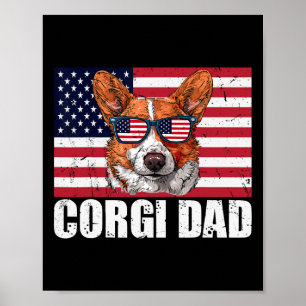Corgi Dad Pembroke Welsh Corgi Us Flag Dog Lover 4 Poster